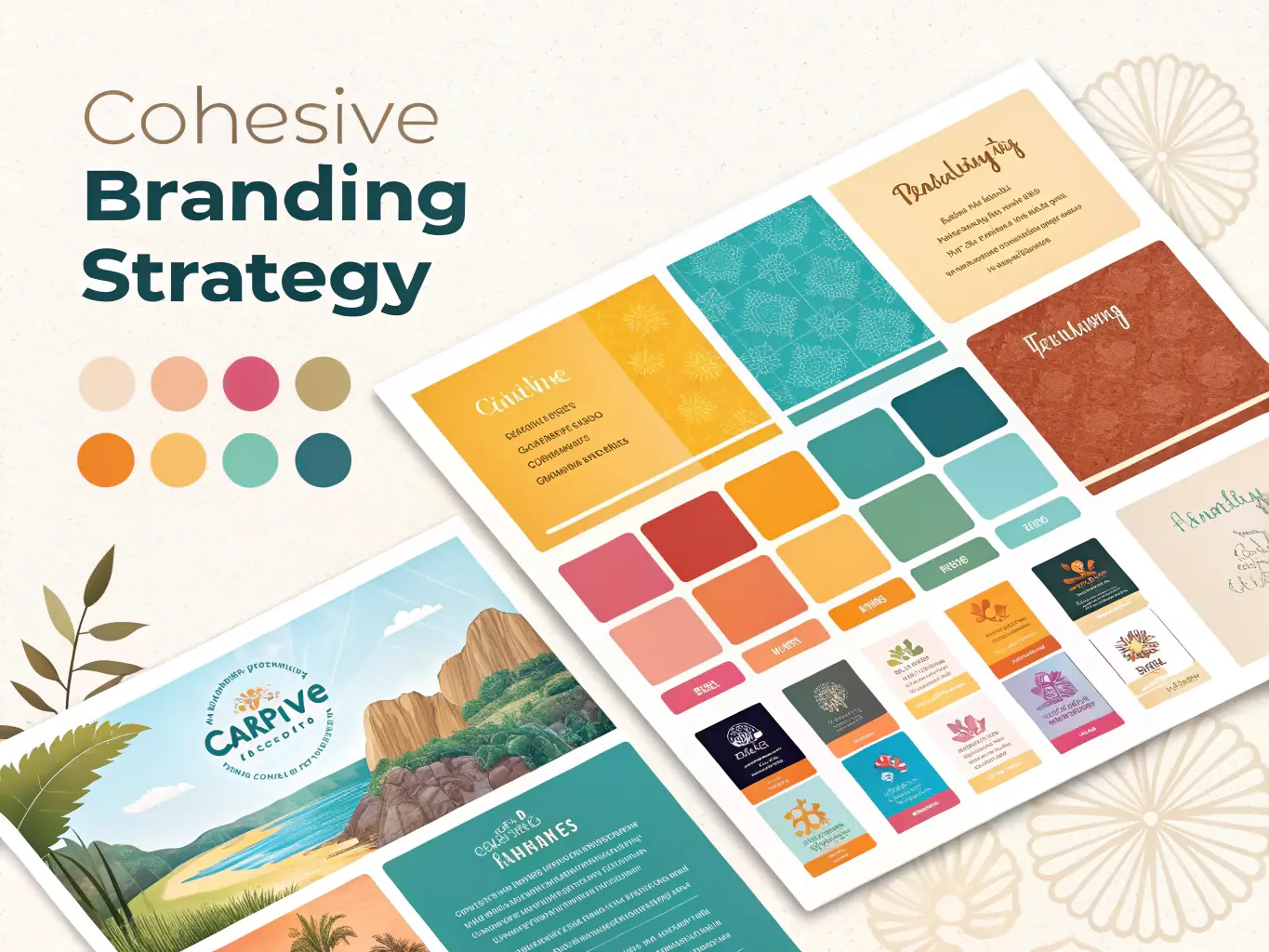 A vibrant graphic design showcasing branding elements, such as logos, color palettes, and typography, highlighting the importance of visual identity.