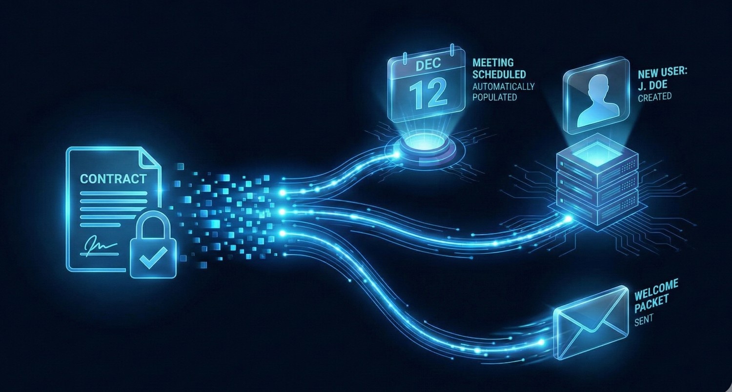 Automated Customer Onboarding Workflow with AI Agent - Processing Raw Contracts into Scheduled Meetings, User Profiles, and Welcome Emails | WebMunafa Custom AI Solutions